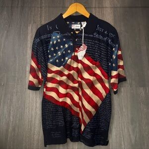 NWT American Summer USA Flag Polo Shirt Size Large Patriotic 100% Cotton